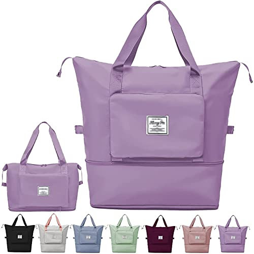 Lalagouk Faltbare Reisetasche mit großer Kapazität, tragbar, faltbar, leicht, wasserdicht, Oxford-Gewebe für Wochenende, Sport, Fitnessstudio, Urlaub, Hellviolett