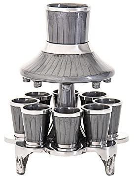 (D) Judaica Fountain in Enamel with 8 Cups (1 Ounce) Kiddush Item (Grey)