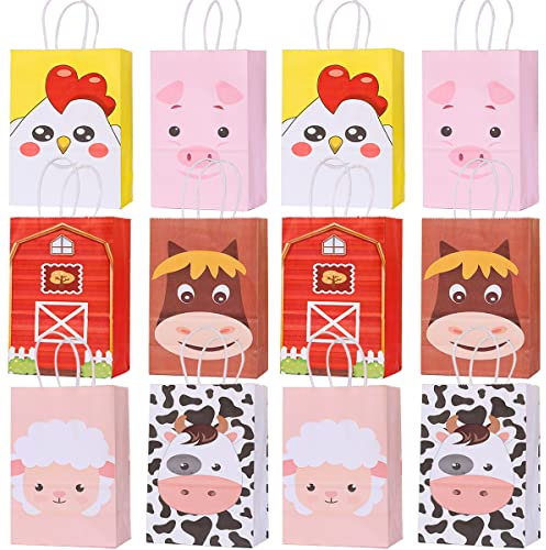 MEZHEN Geschenktüten Kindergeburtstag Partytüten Bauernhof Tier Candy Tüten Geburtstage Deko Bauernhof Geschenktüte Papier Mitgebsel Tüten Tiere Party Babyparty Dekoration 12 Stück