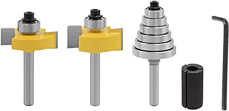 2 pezzi 1/4 gambo Rabbet Router Bit, T-Slot Rabbet Router Bit scanalatura punta carburo Rabbeting Router Bit Set con 6 cuscinetti, 3/8, 5/16, 1/4, 3/16, 1/16, 1/8, 7/16, 1/16, 7/16, 6 cm