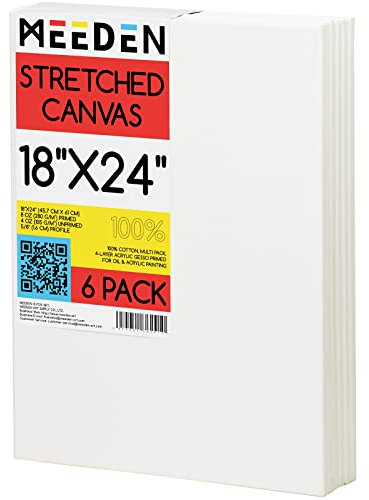 MEEDEN Leinwand mit Keilrahmen, 6 Stück, Leinwand zum Malen 45x60cm(18x24in), 100% Baumwolle, Kunstleinwand, Acryl, Öl, Weiß