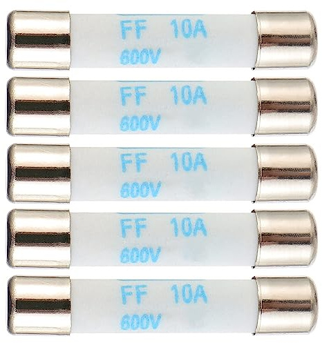 BOJACK Digital Multimeter Fuse 10A 600V DC Fast Acting Nickel-Plated Brass Ceramic Fuse 6.3x32 mm FF10A (Pack of 5)