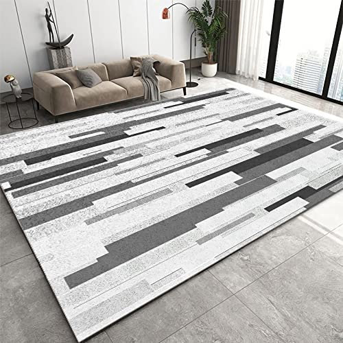 Teppich Flur läufer,Langlebiger, Rutschfester Teppich Mit Grauem, Schwarzem Streifendesign Schwarze deko Wohnzimmer,terasse 180x280cm
