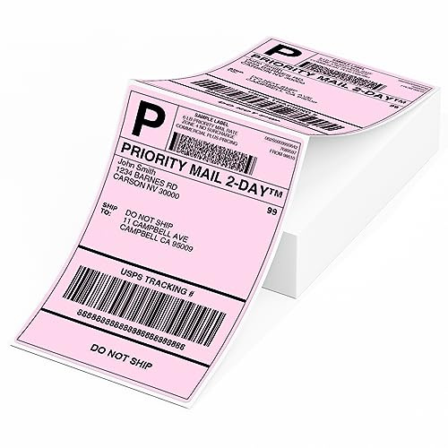 Phomemo 4X6'' Thermal Shipping Labels - Pack of 100 4x6 Fan-Fold Labels for Shipping Labels, Address, Mail, Product Logo Labels, Commercial Grade, Pink