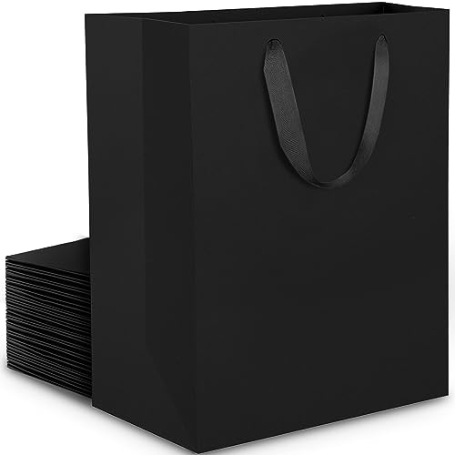 EUSOAR Geschenktüten Schwarze - 20 Stück 250GSM Verdickte Kraft Papier Geschenk Tüte - M 20x10x28cm Papiertüten mit Henkel - Tragetasche Geschenktasche mit Griff Papiertragetasche Hochglanz