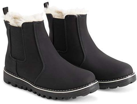 Polar Women’s Chelsea Winter Boots - Faux Fur Lined Nubuck Ankle Snow Boots with Waterproof Upper & Grip Sole - Slip-On Warm Outdoor Footwear for Cold Weather - Black - UK6/EU39