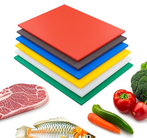 CLIVIA Commercial Grade Cutting Board for Kitchens,Plastic Chopping Board, 20 x 15 x 1/2 Inch, Multi-Color 6 of Pack Set,NSF Certified,for Vegetable Meat or Cheese