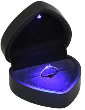 Shengxi Ringlåda med LED-ljus, ringlåda hjärtform sammet ringlåda med ljus vigselringslåda för förslag förlovning bröllop, svart