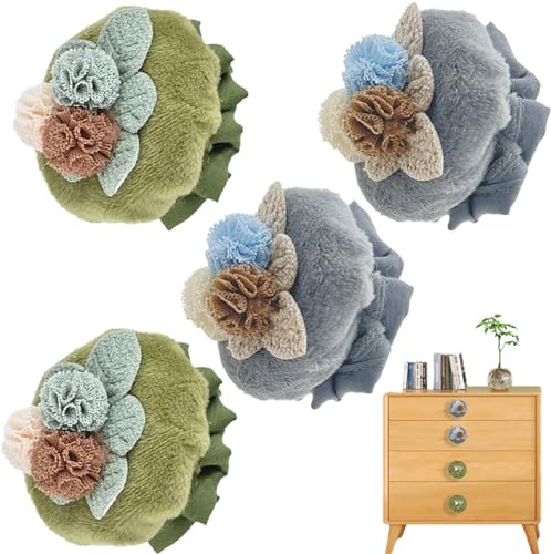 4 PCS Door Knob Covers for Round Door Handle, Flower Shape Door Knob Protector Cover Wall Protectors Washable and Reusable Door Handle Cover for Door Handle Protection and Decorating(Green & Grey)