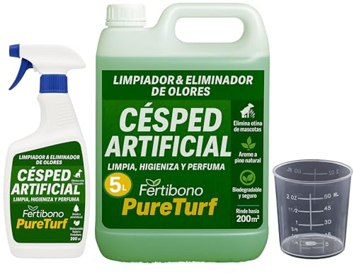 FERTIBONO Pureturf 5L - Elimina Olores Césped Artificial - | Aroma a Pino | Limpia Residuo de Mascotas | Biodegradable y Seguro para Niños | Frescura Natural