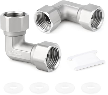 ERGAOBOY 2 piezas de acero inoxidable 304, codo de 90 grados, 2 extremos, conector móvil flexible, accesorios de tubería hembra de 1/2 para rociador, válvula angular, brazo de ducha | Racor giratorio libre, bloqueo de tuerca giratoria interior, zócalo en ángulo, apto para brazos de ducha y bidé rociadores