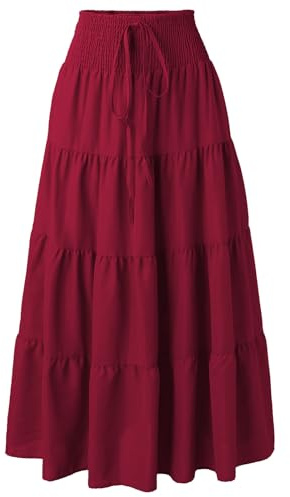 Adigaber Falda Mujer Elástica Plisada Básica Falda Larga Mujer Maxi Bohemia Playa Vacaciones Gasa con Talla única Cintura Elástica