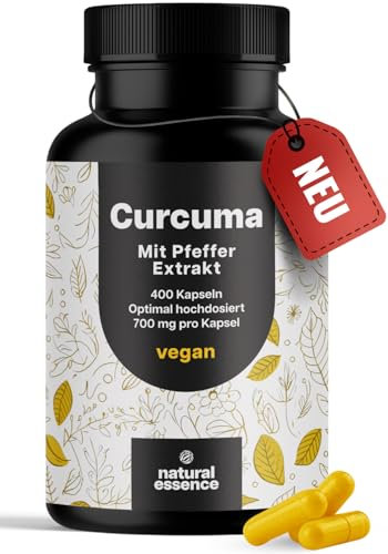 Kurkuma Kapseln Hochdosiert - 400 Kapseln (13 Monate) mit 700mg mit Curcumin & Piperin - vegan und mit Liebe aus Deutschland - Curcuma Kapseln - Laborgeprüft - Verpackung kann variieren