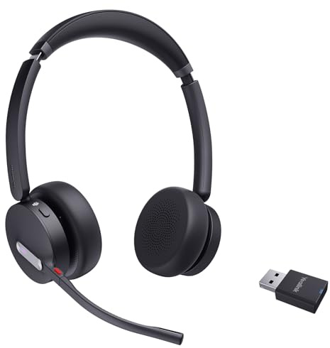 Yealink WH64 hybrid med DECT-dongel, 150 m räckvidd, 32 samtalstid bluetooth-headset för lag, Zoom Skype UC, 3X mikrofon brusreducering, headset PC-telefon