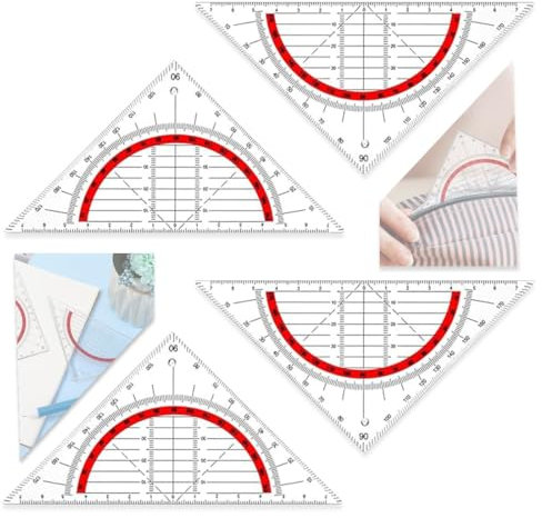4 Stück Geodreieck aus Kunststoff, bruchsicher und transparent, Zeichendreieck Winkelmesser,Kunststoff Transparent Flexibel Geodreieck zum Kreise Zeichnen(14cm)