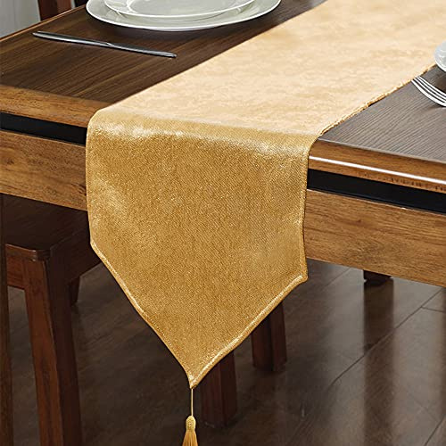 Tischläufer Gold 35 x 130 cm modern Tischdeko Mikroschimmerndoptik | Tischläufer outdoor Lotuseffekt Durchsichtiger Läufer Wasserabweisend Dekoration für Küche Weihnachten Geburtstag Hochzeit