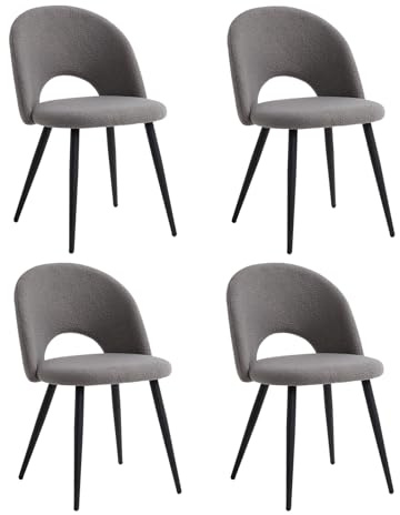 JZGORC Set di 4 Sedie da Sala da Pranzo, Sedia da Pranzo Teddy in Velluto Morbido, Sedia da Cucina con Cuscini e Braccioli, Gambe in Metallo - Grigio