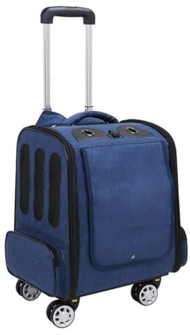 RRXEOUU Chariot de Transport pour Animaux de Compagnie avec roulettes pivotantes, Sac à Dos pour Animaux de Compagnie, boîte Respirante pour Chien, Caisse pour Chat(Blue)