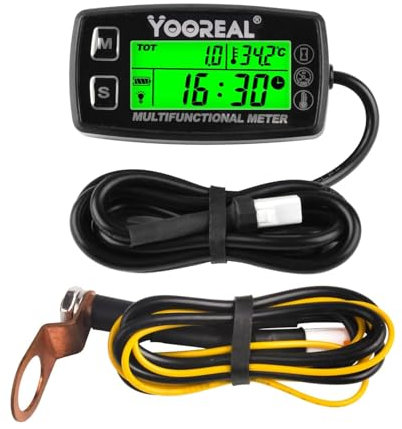 Yooreal Digital Engine Temperature Gauge Meter,Tachometer and Hour Meter,Removable Temp Probe,Waterproof for Scooter Snowblower Mini Bike Motorcycle Lawn Tractor Generator Dump Truck