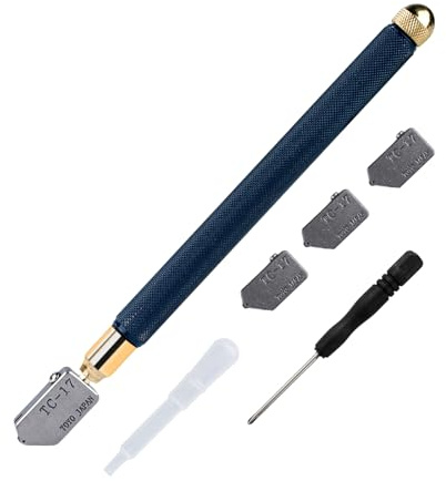 Glasschneider, 6-teiliges TC17-Glasschneider-Set, 2–12 mm, Glasschneidewerkzeug mit automatischer Ölzufuhr + 3 Klingen, für Spiegel, Fliesen