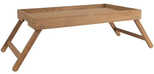 LIN HOME XZ-22274 Bnadeja para Cama de Madera 50x30x20cm Patas Plegable Color Natural - Bandeja para Desayuno, Aperitivo Resistente a la Humedad