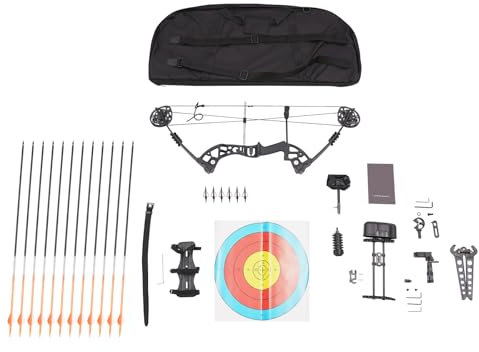 Compoundbogen, Erwachsene Compound Bow Kit Bogenschießen Jagd Schießen mit 12 Pfeile, 10 Zielscheiben-Papiere und 1 Tragetasche für Outdoor-Wettbewerbe, Jagd, Bogenschießen Ziel Training