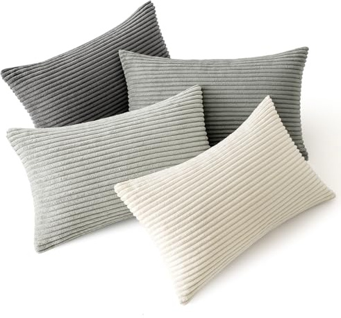 MIULEE Kordsamt Kissenbezug Kissenhülle Dekorative Sofakissen Quadratische Dekokissen Zierkissenbezug Gestreifte Kissenbezüge für Wohnzimmer Schlafzimmer 4 Stück 40x60cm Dunkelgraue Serie Series