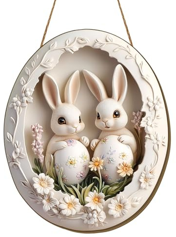 Osterkranz Haustür Ostern Türschild Türkranz Ostern Frühling Oster Außen Innen Türdeko zum Aufhängen Osterdeko Fenster Hängend Osterschmuck Holz Osterhase Deko Modern Frühlingsdeko Draussen