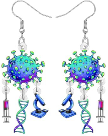 WEVENI Acrylique Funny Laboratoire Microscope Boucles d'oreilles DNA Bijoux Cadeaux de l'école d'infirmières pour les Femmes Biologie Enseignante Cadeaux d'infirmières (Bleu)