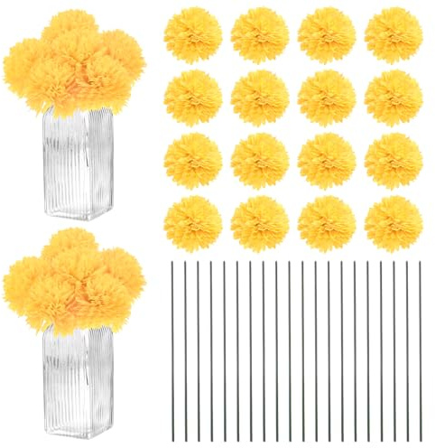 M METERXITY 30-Pack 11 inch Artificial Chrysanthemum Ball Flowers, Yellow