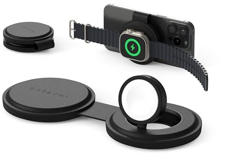 SATECHI OntheGo™ 2-in-1 Foldable Qi2 15 W Wireless Charger, Black | 15 W for iPhone, 5 W for Apple Watch and AirPods, compact travel design, compatible with iPhone 12–17 series