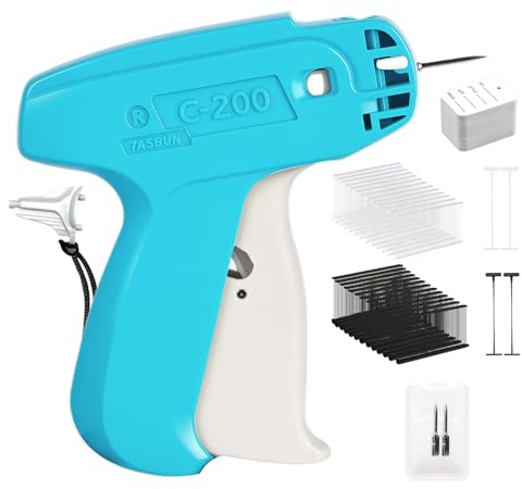 1Plusselect Etikettierpistole Kleidung, Etikettiergerät Kleidung Tagging Gun mit 2 Ersatznadeln, 3000 Heftfäden, 250 Preisschilder, Preisschild Heftpistole für Kleidung Tags Label Socken,Himmelblau