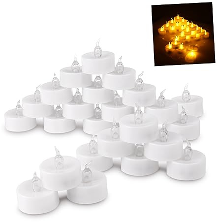 SHINEOFI Bougies Chauffe-Plat à LED Blanc Chaud sans Flamme Piles Incluses, Effet Scintillant, Décoratives pour Fêtes Et Cérémonies, Lot de 24 Pièces Longue Durée