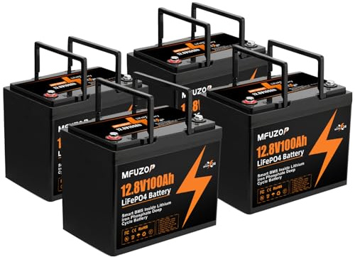 MFUZOP Batería Litio 12V 100Ah Group 24, 100A BMS, MAX 1280W Potencia, 8000-15000 Ciclos Profundos, Soporta Conexión en Serie/Paralelo, para Autocaravana, Sistema Solar Doméstico