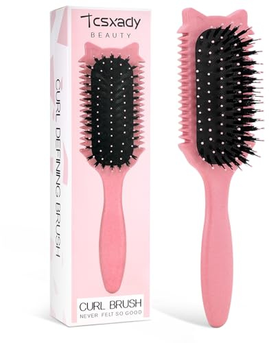 Tcsxady Curly Hair Brush, Curl Defining Brush for Effortless Curly Hair Care, Funny Cat Ear Type Curl Brush Suitable for Wet & Dry Hair,Women and Men,Reduces Frizz (Pink)