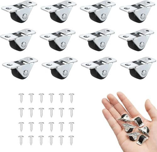 12 Pack Small Furniture Casters, 1/2 TPR Silent Mini Fixed Casters with Steel Top Plate and 24 Screws for Small Appliances, Tool Boxes