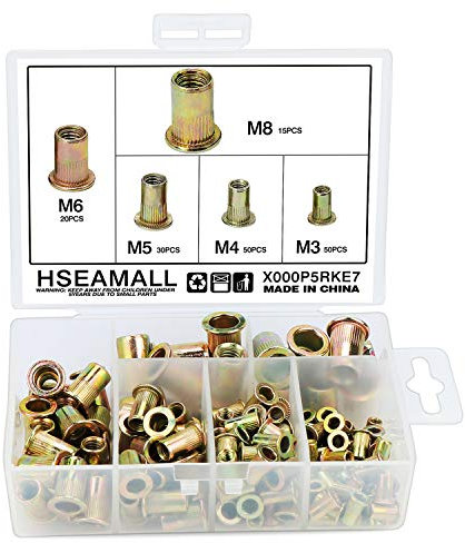HSEAMALL 165PCS M3 M4 M5 M6 M8 Rivet Nuts Carbon Steel Rivnut Threaded Insert Nut Riveter Set Blind Rivet Nut Assortment For Metal, Wood,Aluminium