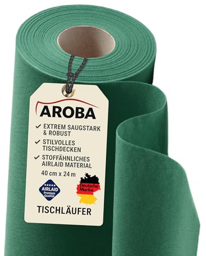AROBA 1x Airlaid Tischläufer (Grün, 40 cm x 24 m) - Stoffähnliche Tischläufer - Tischband Tischtuchrolle Tischdeko für Hotel Catering Geburtstag Restaurants Kommunion Taufe