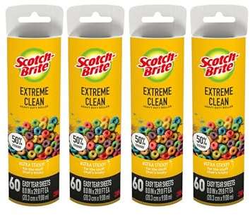 Scotch-Brite 50% klibbigare rulle för stora ytor, påfyllning, fungerar bra på djurhår, 60 ark, 4-pack