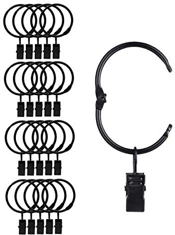 CCUCKY 20 Pezzi Anelli a clip per tende in metallo, apertura e chiusura facili, diametro interno 38 mm, per tende pesanti e tende leggere (Nero)