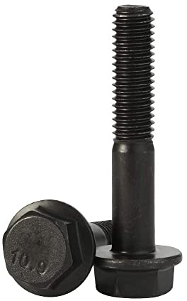 M6 x 50 mm Flansch-Sechskantschrauben, Halbgewinde, legierter Stahl, schwarzes Oxid-Finish, 10 Stück