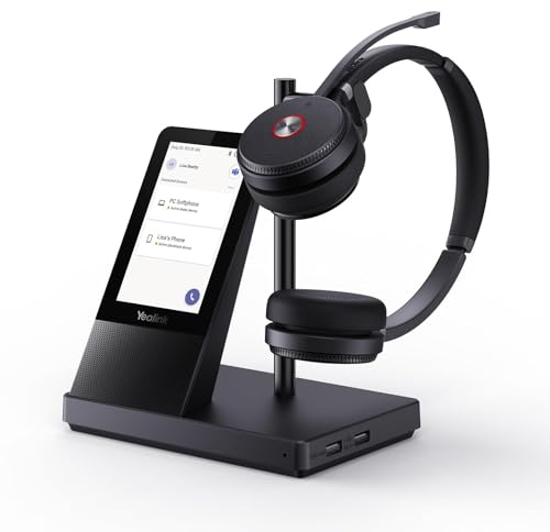 Yealink WH66 Wireless Headset Teams Certified, Office Stereo Headset with Noise Canceling Microphone, for Computer Laptop PC Softphone, VoIP Desk Phones, Smartphones,160m Wireless Range,14H Talk Time