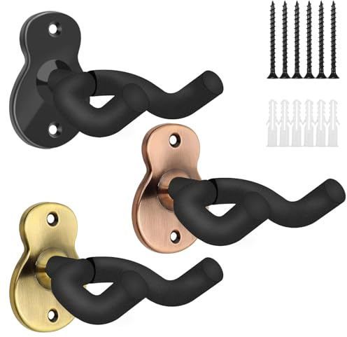 TTCR-II Set Di 3 Ganci Per Chitarra Ukulele, Supporto Parete Per Chitarra Montaggio Parete Appendiabiti Gancio Ukulele Acustico Elettrico Basso Classico Mandolini Violino Ganci Da Parete
