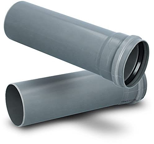 HT Rohr Abwasserrohr mit Muffe Ø 110 mm x 250 mm Länge Grau | PVC Kanalrohr Abflussrohr mit Gummidichtung | Kanalrohrsystem Heißwasser Chemische Beständigkeit | Abwasser Installation