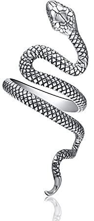 PRAYMOS Anillo de serpiente de plata de ley 925, anillos ajustables, bohemio, anillo de serpiente, banda apilable, punk, para mujeres, hombres, unisex, joyas de Halloween, 8, Plata, Zirconia cúbica