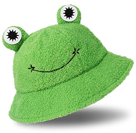 Whaline Plüsch-Frosch-Hut、 niedlich、 grün、 verstaubar、 Herbst-Winter、 h?lt warm、 lustiger Tierhut für Erwachsene、 Damen、 Herren、 Outdoor-Aktivit?Ten、 drinnen