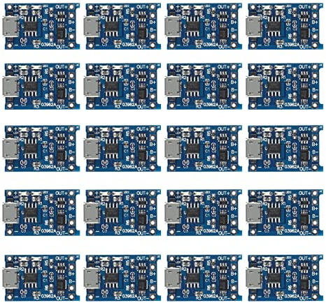 AEDIKO 20pcs TP4056 Micro USB 5V 1A 18650 Lithium Battery Charger Module Li-ion Charging Board with Dual Protection Function