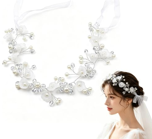 Hoshisea Silber Kristall Stirnband, Weiß, Kristall, 35cm | Braut Stirnband Kristall Haarschmuck, für Hochzeit, Abschlussball, Party