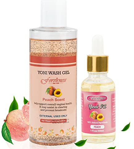 forvirness Natural Feminine Wash Yoni Oil Set, Body Cleanser with Cleaning Factor, Yoni Wash for Women pH Balance,1 fl.oz Peach Feminine Oil & 6.7 fl.oz Intimate Cleanser