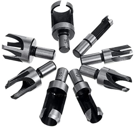 KAIAIWLUO Standard Holz Plug Cutter Set,8 PCS Holz Plug Cutter Bohrer Kohlenstoffstahl Zapfenschneider Holz Dübelschneider Steckschneider für Holzbearbeitung 6mm 10mm 13mm 16mm